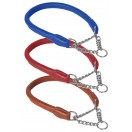 Ace Rolled super SOFT Half Check Leather Dog Collar:  (Blue, Red, Tan)  ::: Stainless Steel Chain:::